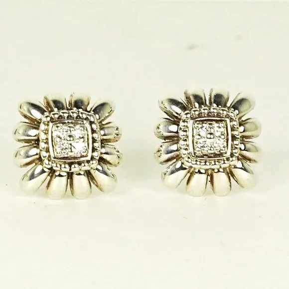 LAGOS Sterling Silver Pret-a-porter Pave Diamond Square Stud Earrings